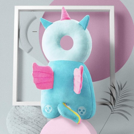 Perna tip Rucsac pentru Protectia Capului, Flippy, Tetiera tip Unicorn, pentru Bebelusi, 33x6x19 cm, 180 g, Albastru