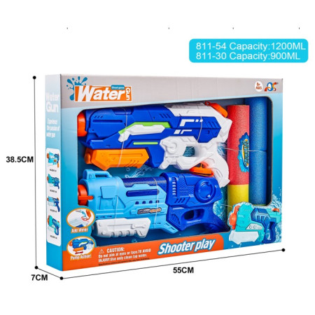 Set 2x Pistol cu Apa pentru Copii, Rezervor, Pentru Piscina/Plaja, Flippy, 6ani+, Albastru, 1200 ML + 900 ML