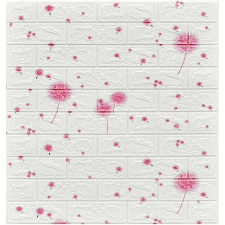 Set 10 Placi Tapet 3D, Flippy, 70 x 77 cm, Grosime 3 mm, din Polietilena, Tip Caramida, Model Papadie Roz, Suprafata acoperita 5.3 mp, Alb