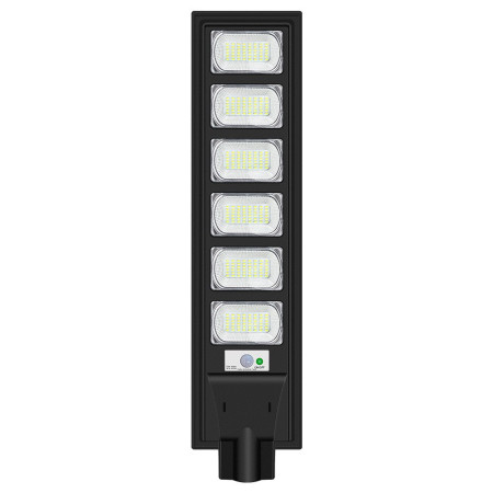 Lampa solara stradala Flippy, cu telecomanda, senzor de miscare si lumina, suport prindere, 288 LED-uri, IP65, ABS, 15AH, 300W, temperatura culoare 6500K, 79x18.8x5 cm, autonomie 10-12 ore, negru