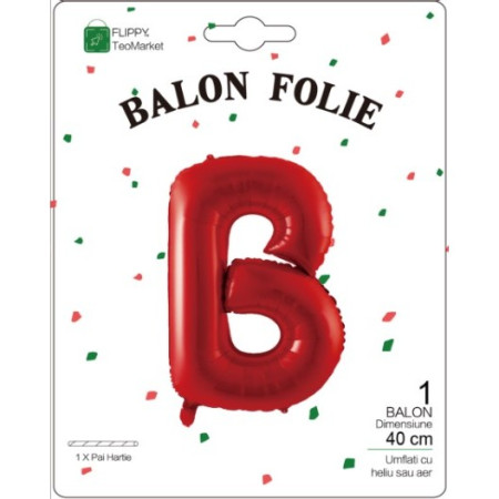 Balon Folie Metalizata Litera B, Flippy, 40 cm, Umflati cu Heliu sau Aer, Ambalaj Individual, Pai inclus, Rosu