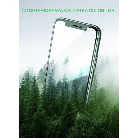 Folie de Sticla Securizata pentru Apple iPhone 15, Flippy, Lumina Verde Anti-Blue Ray, Auto-Aplicare, Protectie Completa 9D, Verde