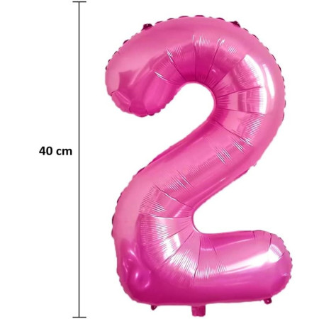 Balon din Folie Metalizata Flippy, Figurina Cifra, Tema Aniversare 40 cm, Ambalaj Individual, Pai inclus, Umflare cu Aer sau Heliu, Roz, Cifra 2