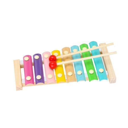 Instrument Muzical Xilofon Flippy, din Lemn, 8 Note Muzicale, 2 Bete de Percutie, 4-6 Ani, Multicolor Pastel