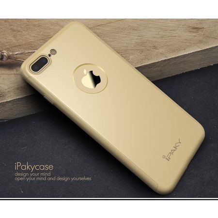 Husa Apple iPhone 8 Plus IPAKY Full Cover 360 Auriu + Folie Cadou