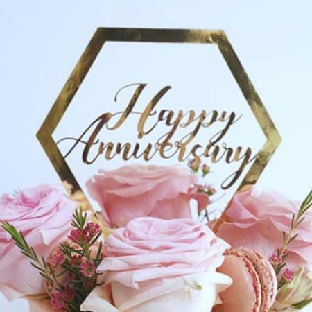 Decoratiune Topper pentru Tort, Flippy, Model Hexagon Scris Happy Birthday, Tematica Aniversare, Auriu