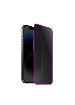 Folie de Sticla Securizata pentru Apple iPhone 15 Pro, Flippy, Luminous, Margine Fosforescenta Neon din Silicon, Mat, Anti-Amprenta, Protectie Completa, 9H, Violet