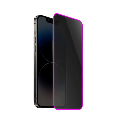 Folie de Sticla Securizata pentru Apple iPhone 15 Pro, Flippy, Luminous, Margine Fosforescenta Neon din Silicon, Mat, Anti-Amprenta, Protectie Completa, 9H, Violet