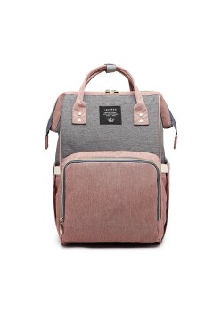 Rucsac Multifunctional pentru Mamici, Flippy, din Panza Oxford, Compartimentare Multipla, Impermeabil, 43 x 18 x 26 cm, Roz/Gri