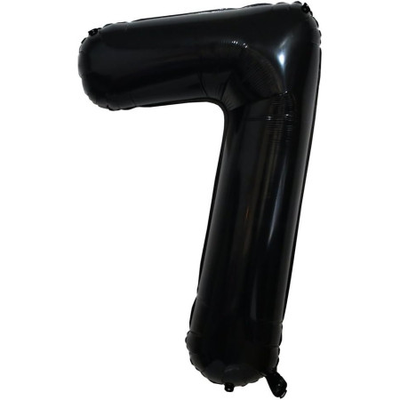 Balon din Folie Metalizata Flippy, Figurina Cifra, Tema Aniversare 40 cm, Ambalaj Individual, Pai inclus, Umflare cu Aer sau Heliu, Negru, Cifra 7