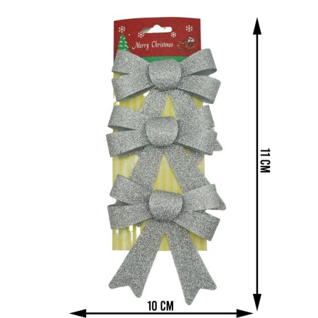 Set 3 fundite pentru brad, Argintii, cu sclipici, 10 x 11 cm, din poliester, Flippy