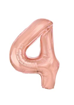 Balon din Folie Metalizata Flippy, Figurina Cifra, Tema Aniversare 80 cm, Ambalaj Individual, Pai inclus, Umflare cu Aer sau Heliu, Rose, Cifra 4