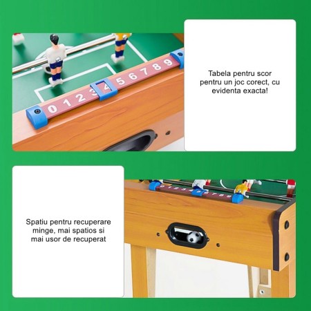 Mini Masa de Fotbal cu Teren si 18 Jucatori Flippy, 6 Manere, cu Tablou pentru Scor, din Metal, Lemn si ABS, 50 x 25 x 16 cm, cu Picioruse, pentru copii/adulti