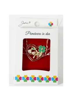 Martisor Brosa Mica in Cutie, Dimensiune Brosa 2.5-3 cm, Material Metal, Model Inima cu Ghiocei