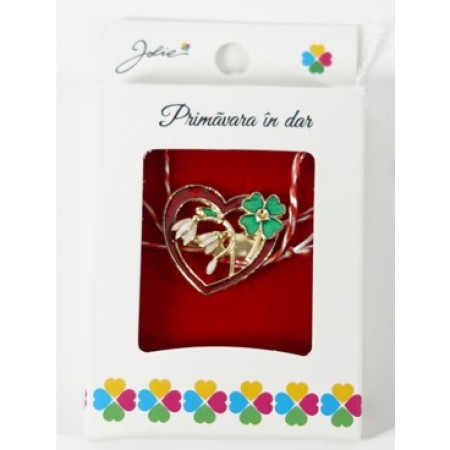 Martisor Brosa Mica in Cutie, Dimensiune Brosa 2.5-3 cm, Material Metal, Model Inima cu Ghiocei