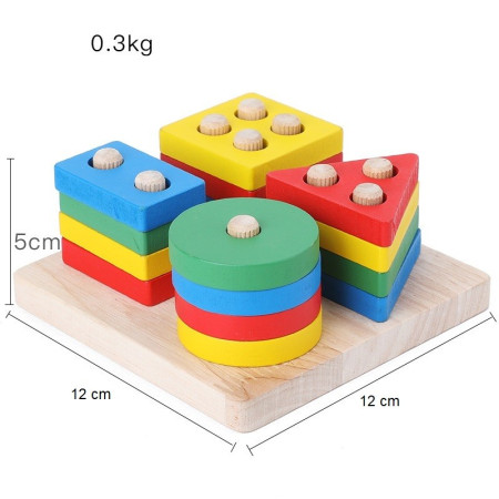 Jucarie Educativa Flippy, Tip Montessori, din Lemn, + 36 Luni, Forme Geometrice, 16 Piese, 12 x 12 cm, Multicolor