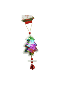 Ornament de brad pom de craciun din paiete, Flippy, multicolor, lemn, 18 cm