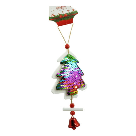 Ornament de brad pom de craciun din paiete, Flippy, multicolor, lemn, 18 cm