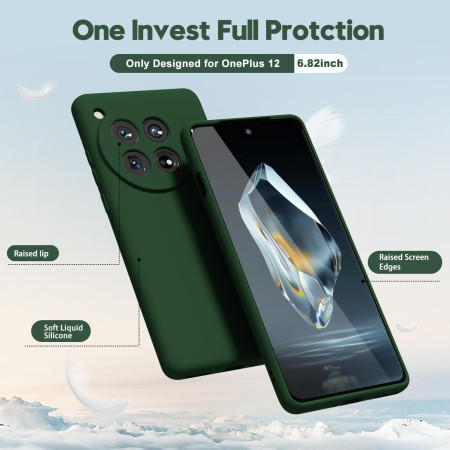 Husa de Protectie, Flippy, pentru OnePlus 12 5G, Liquid Silicone, cu Microfibra pe Interior, Protectie Antisoc, Compatibil Incarcare Wireless, Verde