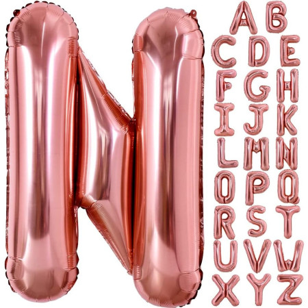 Balon Folie Metalizata Litera N, Flippy, 100 cm, Umflati cu Heliu sau Aer, Ambalaj Individual, Pai inclus, Rose Gold