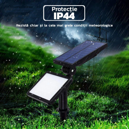 Lampa solara pentru terasa/gradina 48 de LED-uri Flippy, cu 2 moduri de fixare, senzor de lumina, IP44, material ABS, 5W, 80 lm, 26.5 cm x 14 cm, Alb Rece