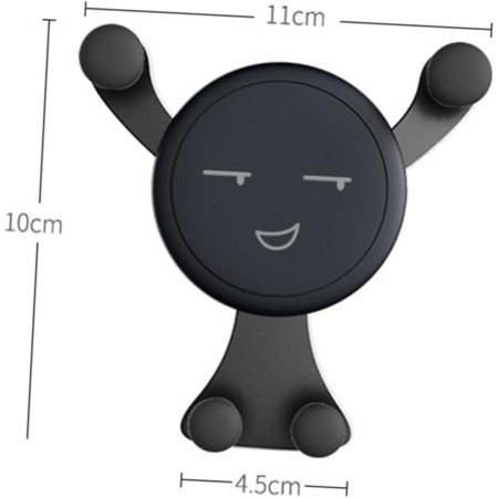 Suport de Telefon, Flippy, pentru Ventilatie, din ABS si Silicon, 11 x 10 x 4 cm, pentru Telefon 4.0 - 6.0 inch, Model Smiley Face, Negru