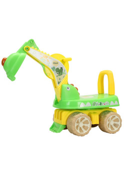 Excavator pentru Copii, Flippy, 1-3 Ani, Greutate Portanta 30 kg, Muzica si Lumini, Rotatie 360 Grade, 45 x 31 x 35 cm, 4 Roti, Verde