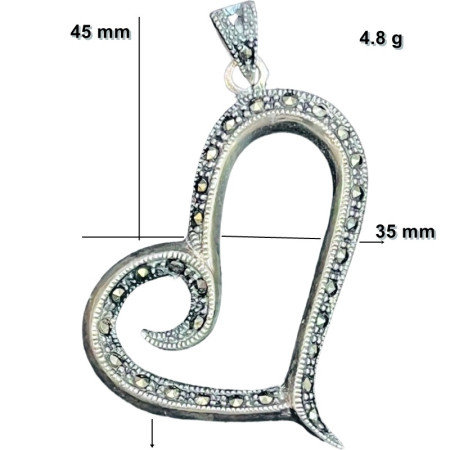 Pandantiv din Argint 925 Jolie Silver, Model Inima cu Marcasite, 45 x 35 mm, 4.8 g