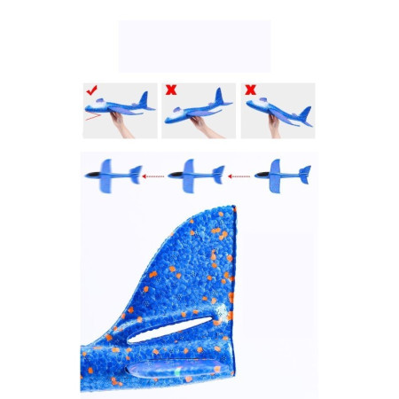 Avion Planor cu Pilot, Flippy, Din Polistiren, Cu Lumini in Cabina Pilotului, Lungime 47 cm, Albastru