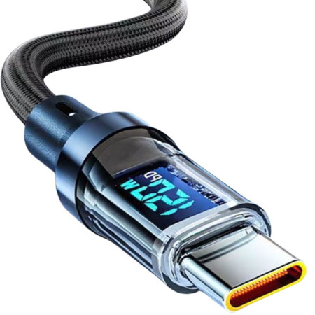 Cablu de Date Type C + USB, Flippy, Încarcare Super Rapida, 120 W, Afișaj Digital LED, 1 m, Negru