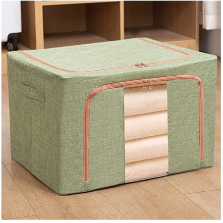 Cutie de depozitare pliabila, Flippy, Cu fermoar, 100 L, Textil, 60x42x40 cm, Cadru Metalic, Suport Baza Stabil din Plastic, Verde