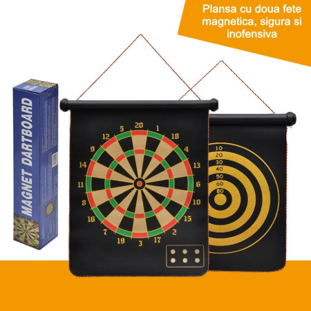 Set Joc Darts Flippy, Doua Fete pentru Joc, 6 Sageti Incluse, Magnetic, Dimensiuni 37 x 40 cm, Design clasic, Multicolor