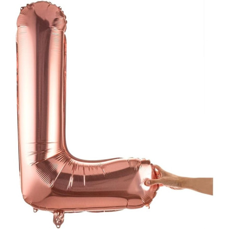 Balon Folie Metalizata Litera L, Flippy, 80 cm, Umflati cu Heliu sau Aer, Ambalaj Individual, Pai inclus, Rose Gold