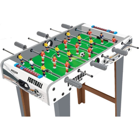 Masa de fotbal cu teren si 18 jucatori Flippy, 6 manere, cu Tablou Scor, din Metal, Lemn si ABS, 69 x 36.5 x 23 cm, cu Picioare, Design Multicolor, pentru copii/adulti