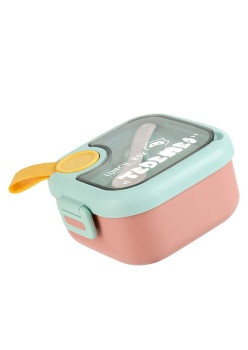 Caserola pentru copii Flippy, lunch box, 750 ml, doua boluri, lingura, foarfeca din plastic, rezistenta la scurgeri, Roz