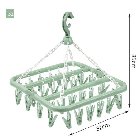 Uscator de rufe Flippy, 32 de cleme, Plastic, Pliabil, rotire 360 grade, 32x32 cm, Verde