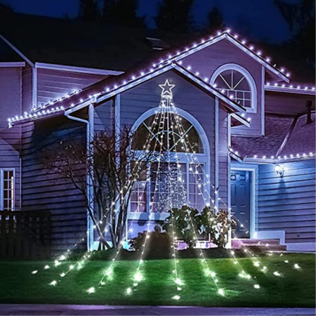 Instalatie Luminoasa Tip Perdea pentru Pomul de Craciun, cu Stea Luminoasa, 350 LED-uri, conectare la retea, pentru interior/exterior, lumina calda, Tree Dazzler