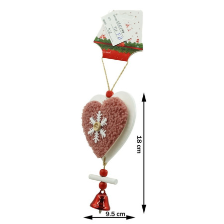 Ornament de brad broderie cu inima, Flippy, roz, lemn, 18 cm