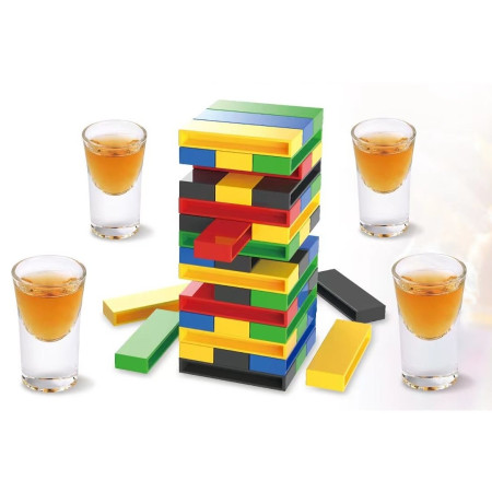 Joc de Baut Flippy, Turn Jenga din Plastic, cu 4 Pahare de Shot, +18 Ani, Multicolor