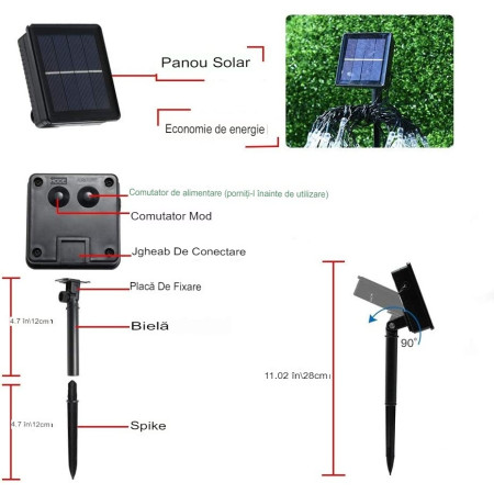 Instalatie Solara 4 m, 28 Led-uri cu Ornament tip picatura de apa, Liniara, 600 mAh, Fir negru, Interior, Exterior, Multicolor