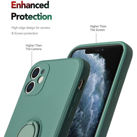 Husa protectie Flippy compatibila cu Apple iPhone 12 Mini Liquid Silicone Ring cu suport rotativ Verde