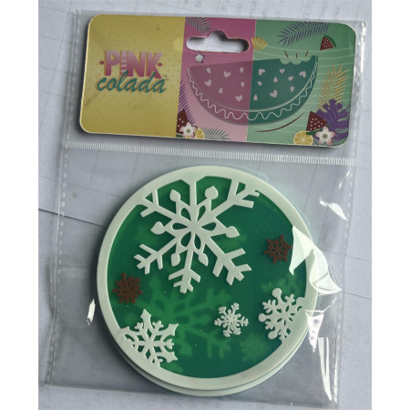 Suport pentru Pahar, Flippy, Model de Craciun Fulg de Nea, PVC, Diametru 10 cm, Verde