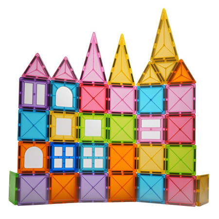 Set 32 Piese Magnetice de Constructie, Flippy, Piese 5.5 cm, Magnetic Tiles, Forme Geometrice, 3 Ani, ABS, Magnet, 20.5 x 14.5 x 12 cm, Multicolor, Resigilat