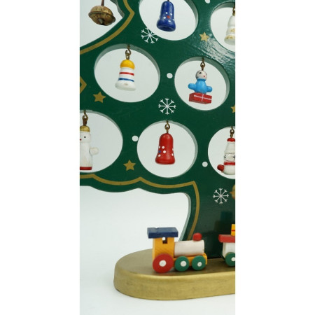 Decoratiune Craciun, Brad, Verde, 15 cavitati cu ornamente, 25.5 cm x 33 cm, Lemn, Flippy