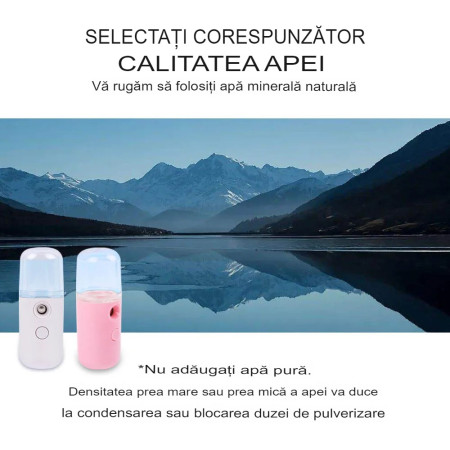 Spray de Hidratare Facială cu Tehnologie Nano, Flippy, Hidratare, Igienizare, Abur Rece, Încărcare USB, Capacitate 30 mL, 10cm, Alb