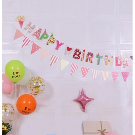 Banner Happy Birthday 100x200 cm, Flippy, Rola de Ata Inclusa, Tematica Candy, Multicolor