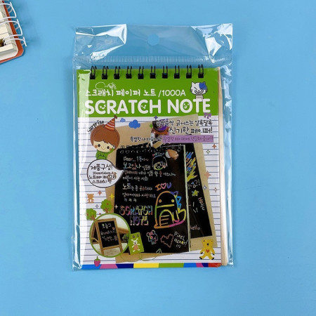 Caiet cu fise razuibile Flippy, DIY Magic Scratch, 12 File, Curcubeu, Creion din Lemn, Cartonase negre, 14.5 x 10 cm, verde