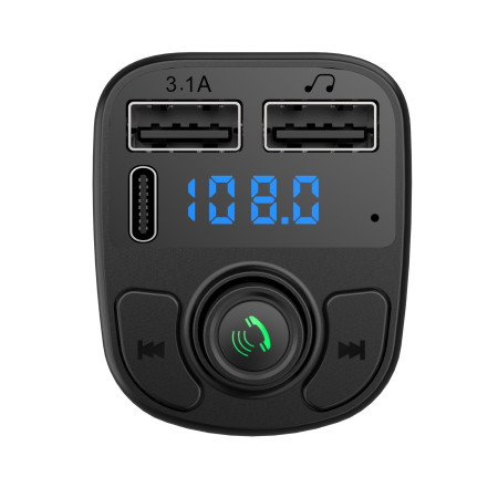 Incarcator Auto cu MP3 Player, Flippy, Bluetooth 5.0, 5V, 2 x USB, Type C, Negru