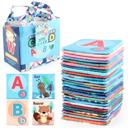 Set 26 Carduri din Panza cu Doua Fete, Flippy, Model Litere, Educational, Interactiv, Saculet Inclus, Multicolor