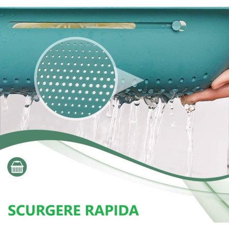 Cos pentru Scurgere Chiuveta de Bucatarie, Flippy, Plastic, Telescopic, 36x20x5 cm, Verde